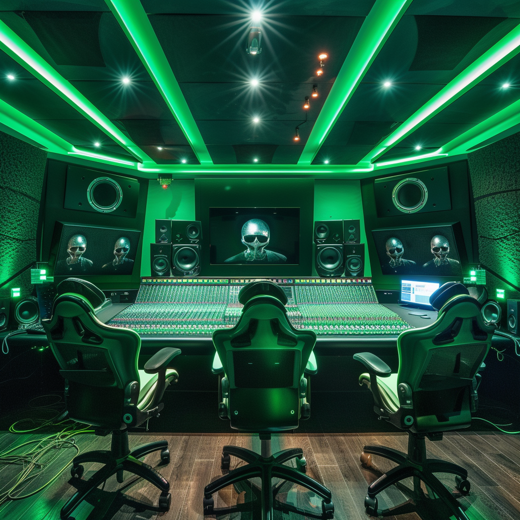 Aliens in Recording Studio with Neon Lights