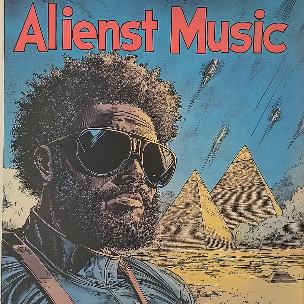 Afrocentric man in alien civilization pyramids