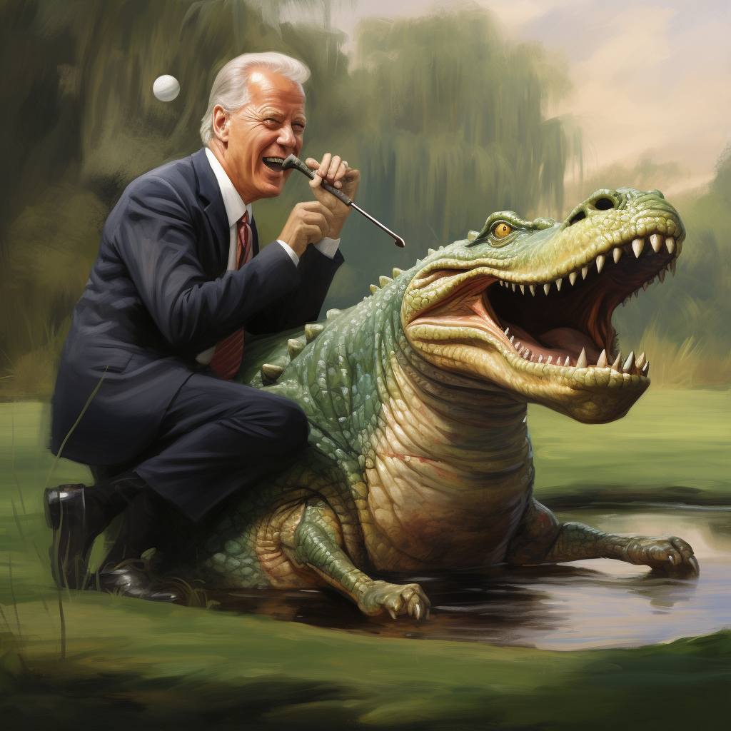 Alligator biting Biden on golf course