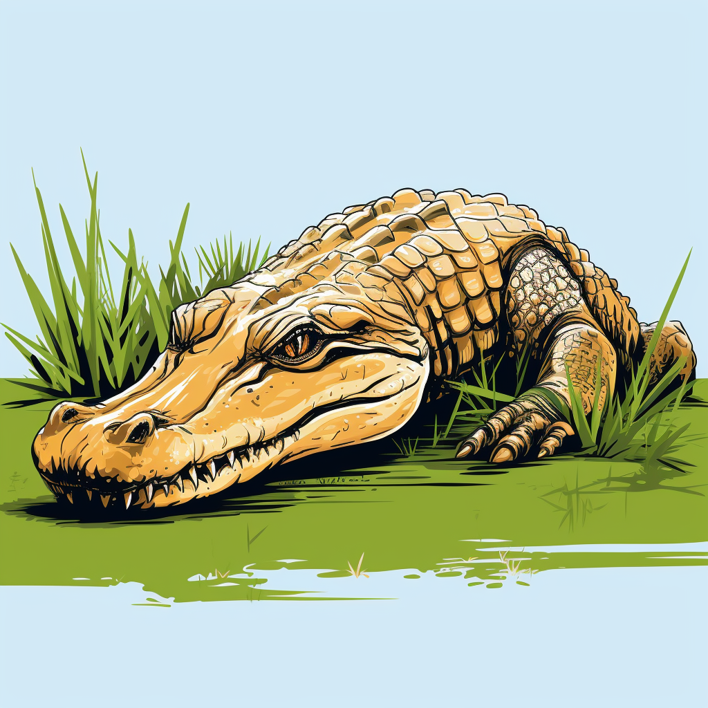 Aligator laying down on its side