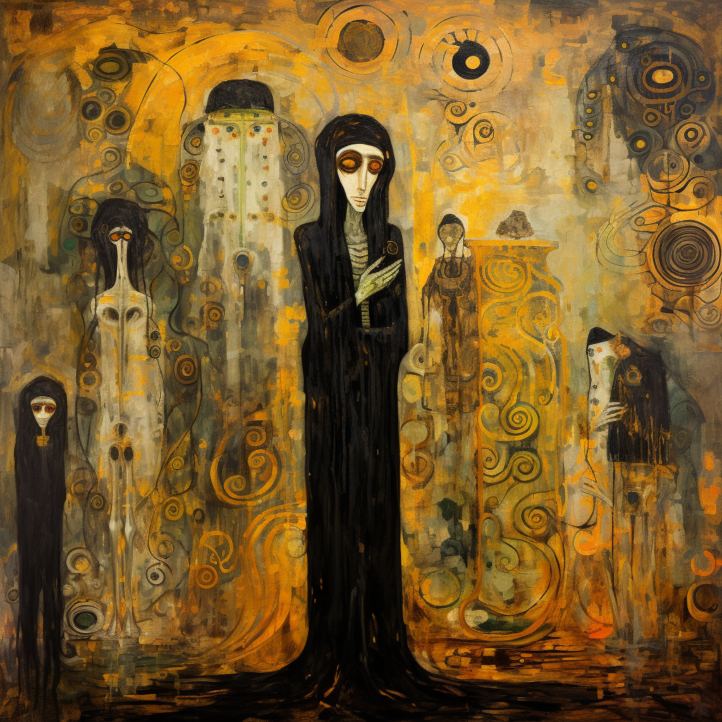 Allegorical mister darkness figures painting Gustav Klimt