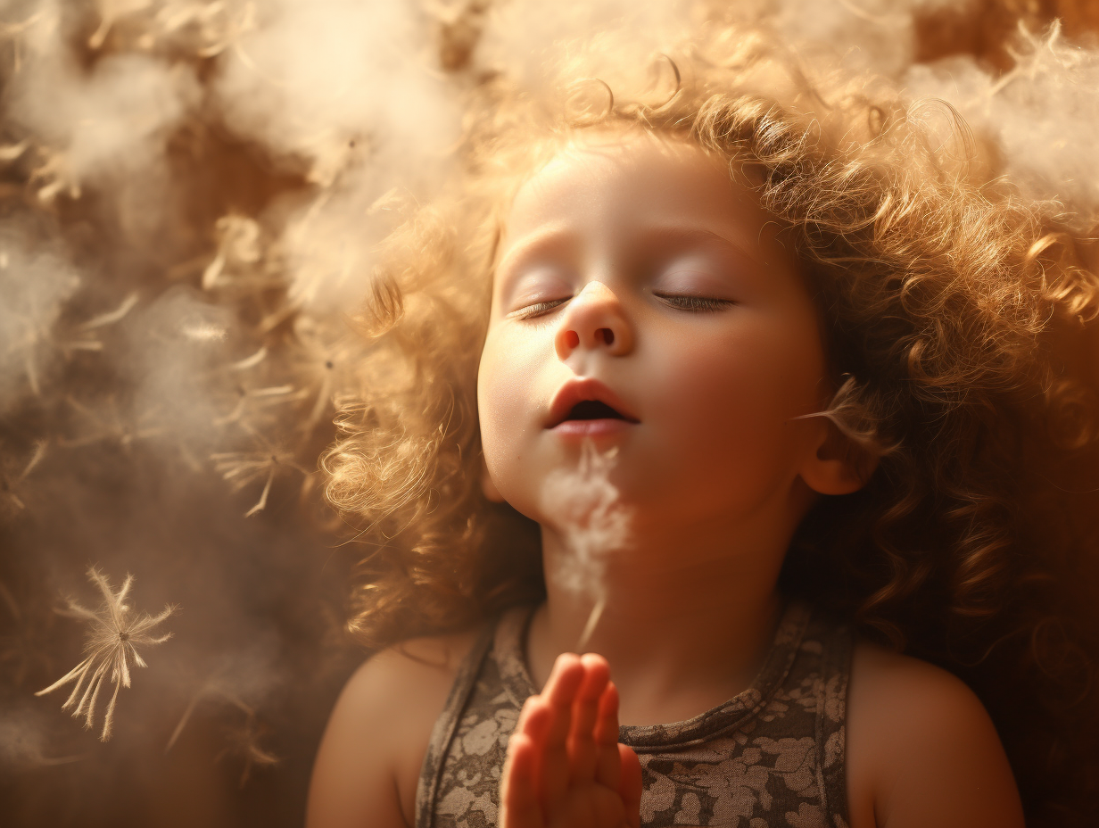 Child breathing in allergens, viruses, and dust particles