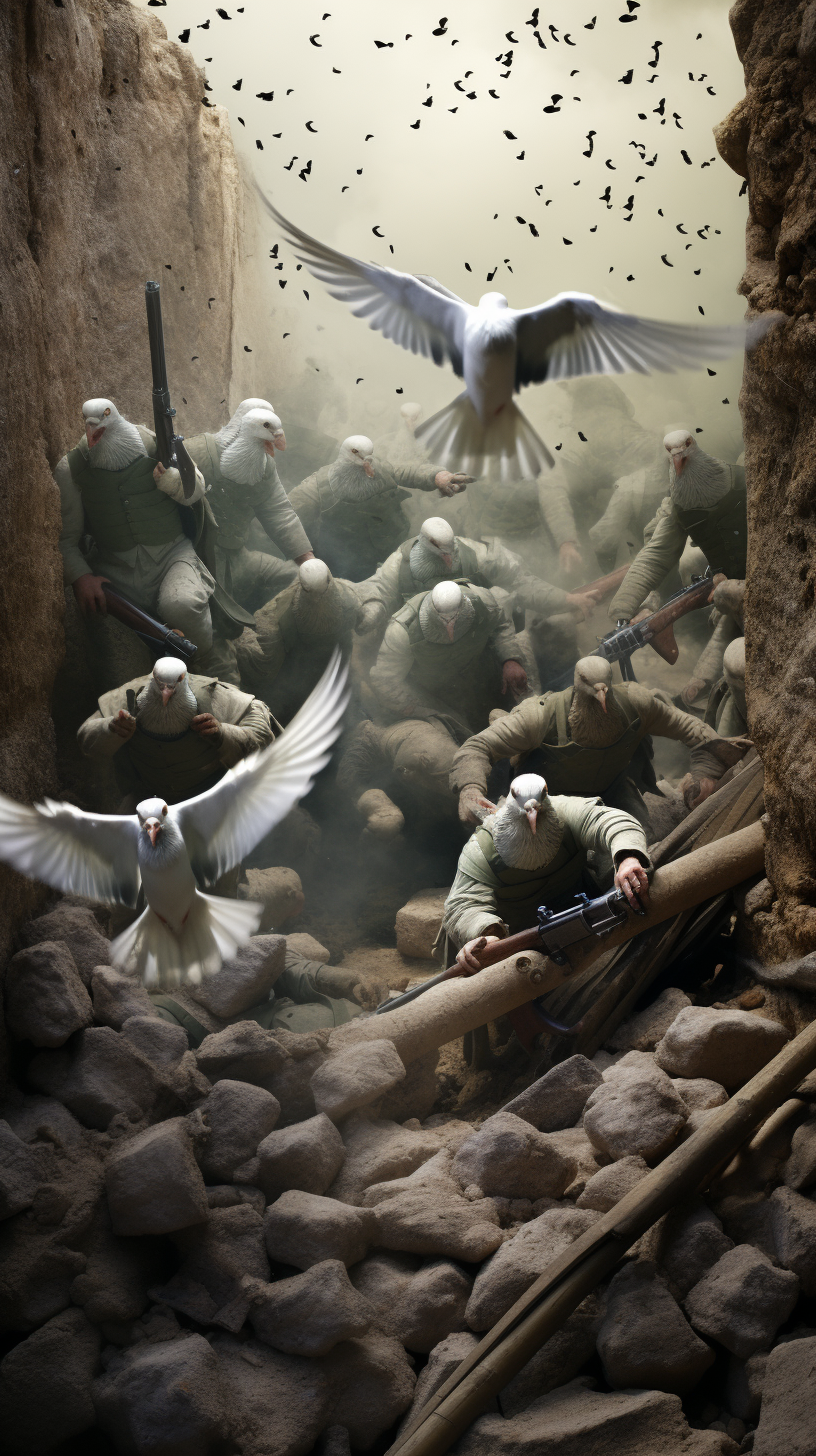 Soldiers in Trench with Pigeon