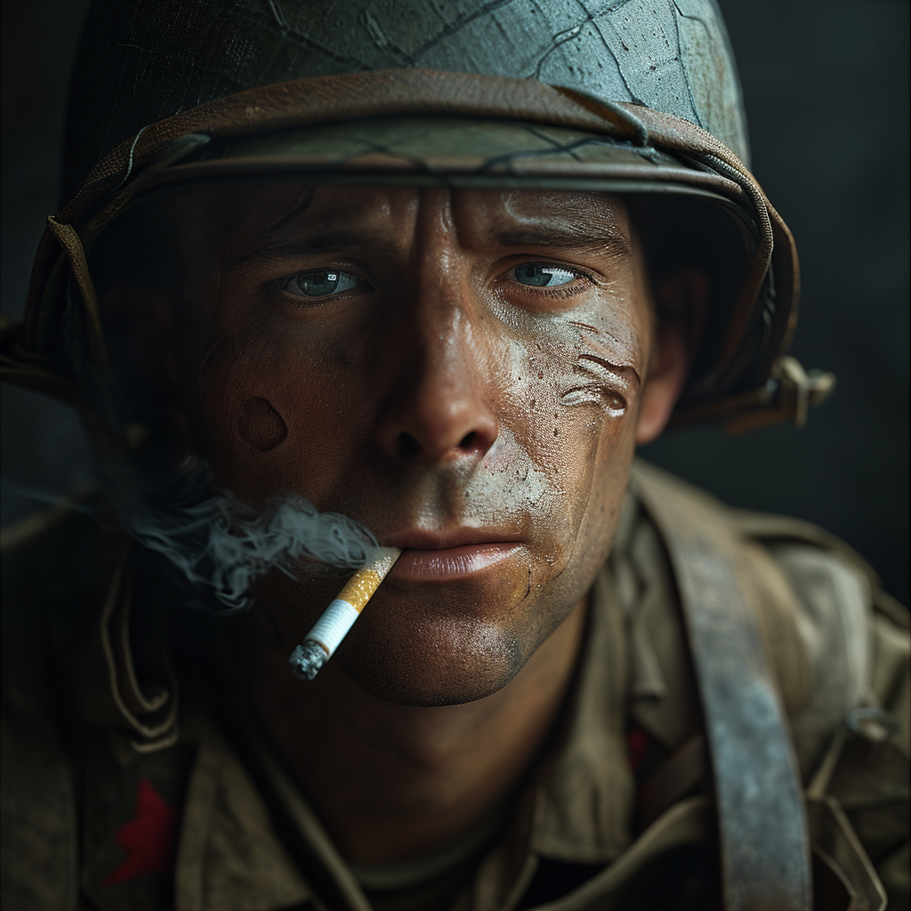 Allied Soldier Smoking Cigarette in WWII