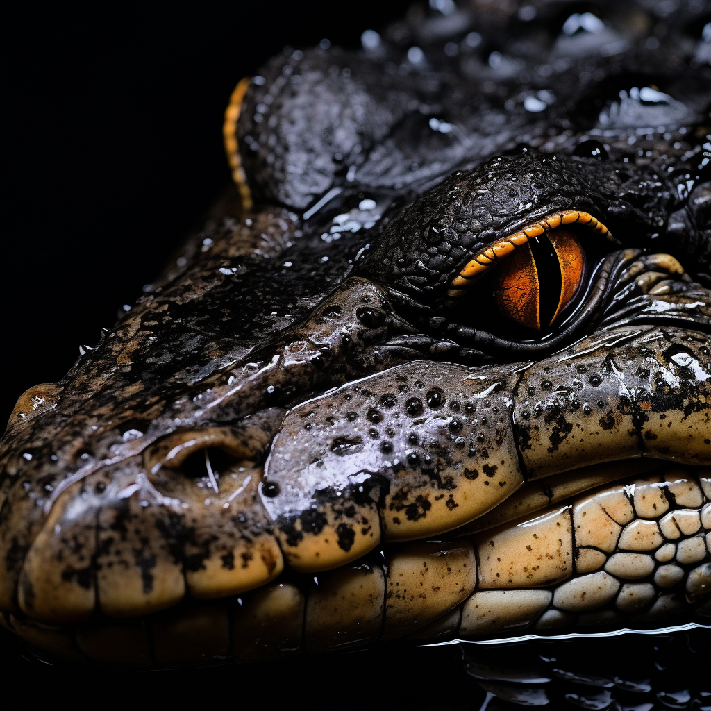 Alligator head on black background