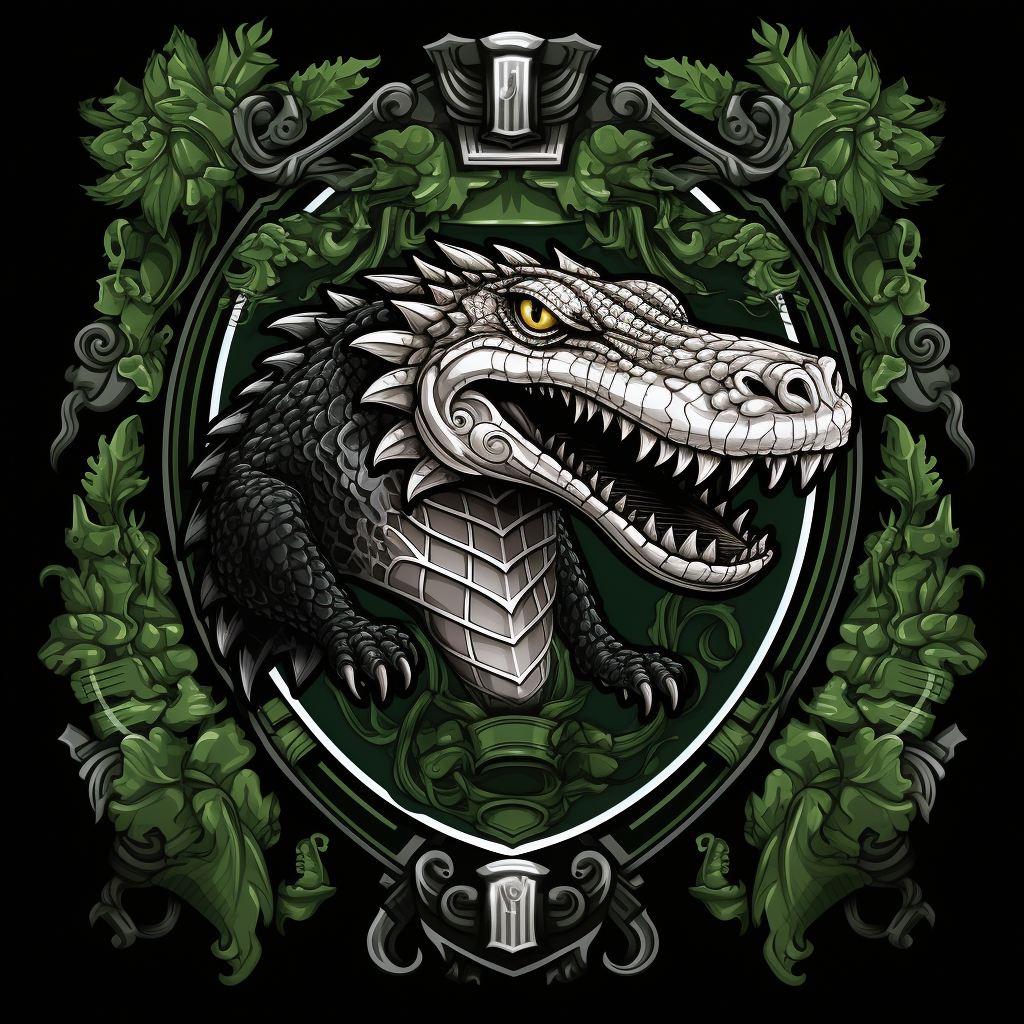 Alligator Heraldry on Black Silver Green Background