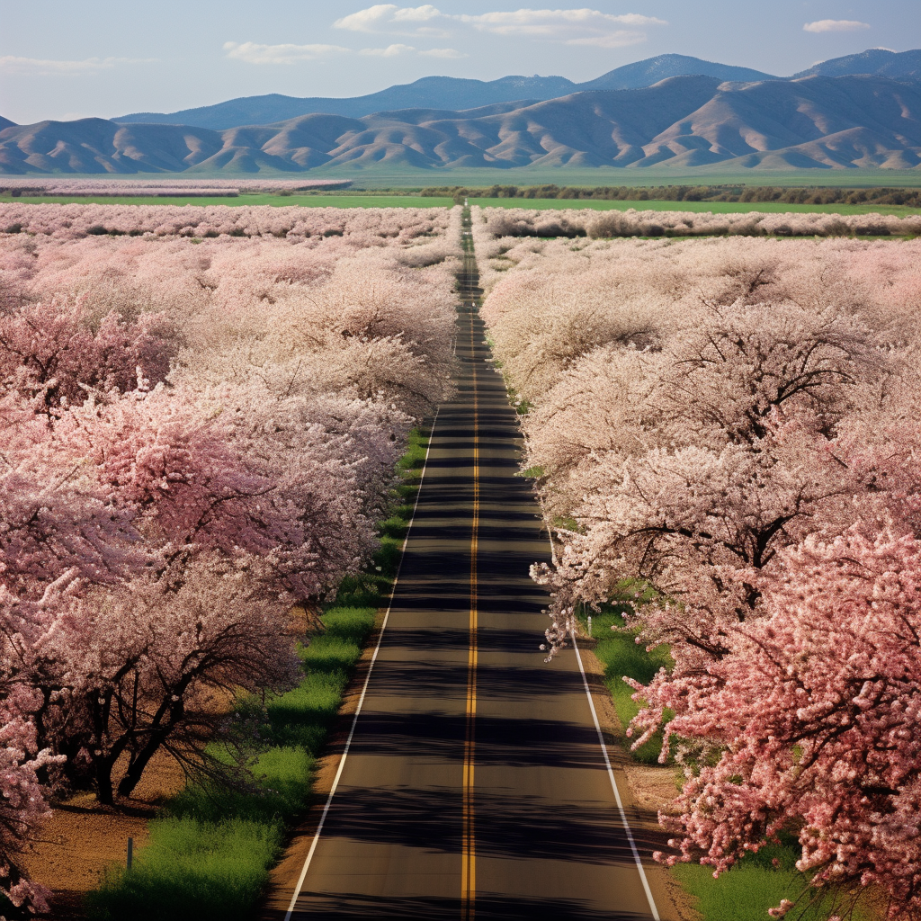 Almond trees on Interstate highway