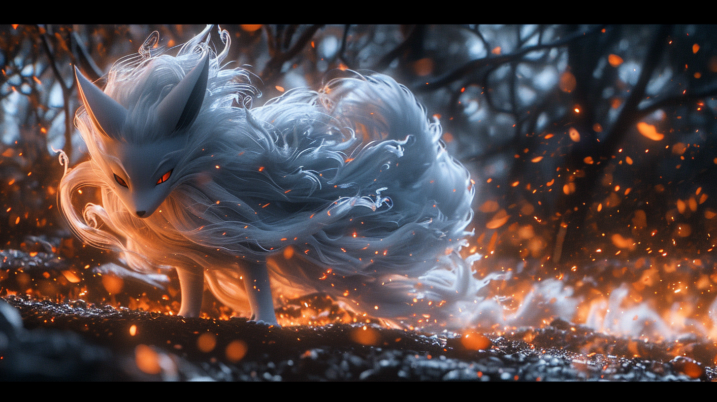 Alolan Ninetales ultra realistic cinematic photography