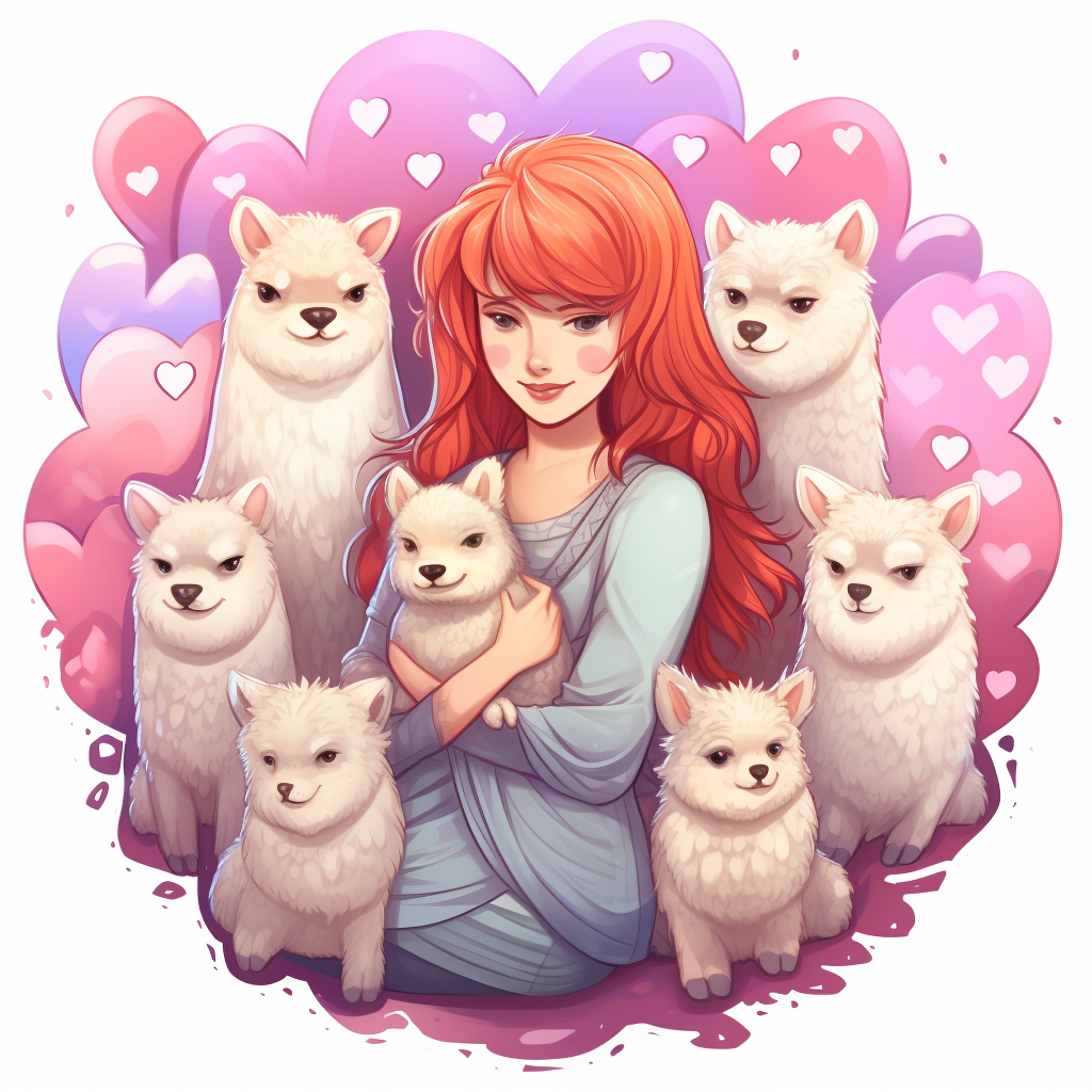 Adorable alpaca surrounded by hearts