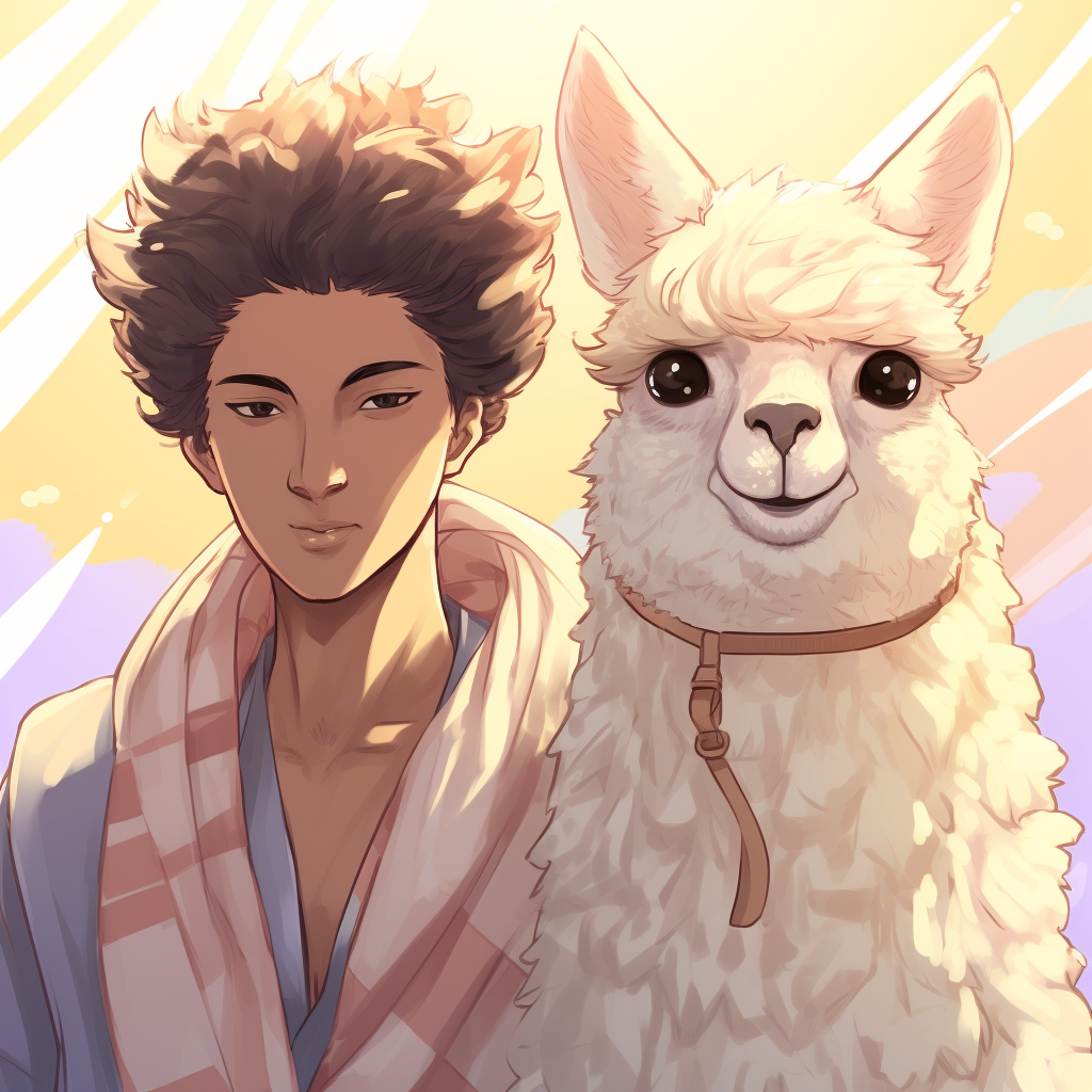 Cute alpaca in Kodomomuke Anime Style