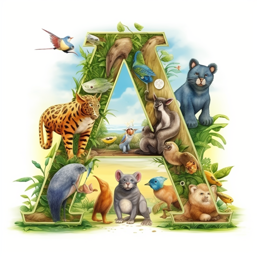 Illustration of Animals with Letter A