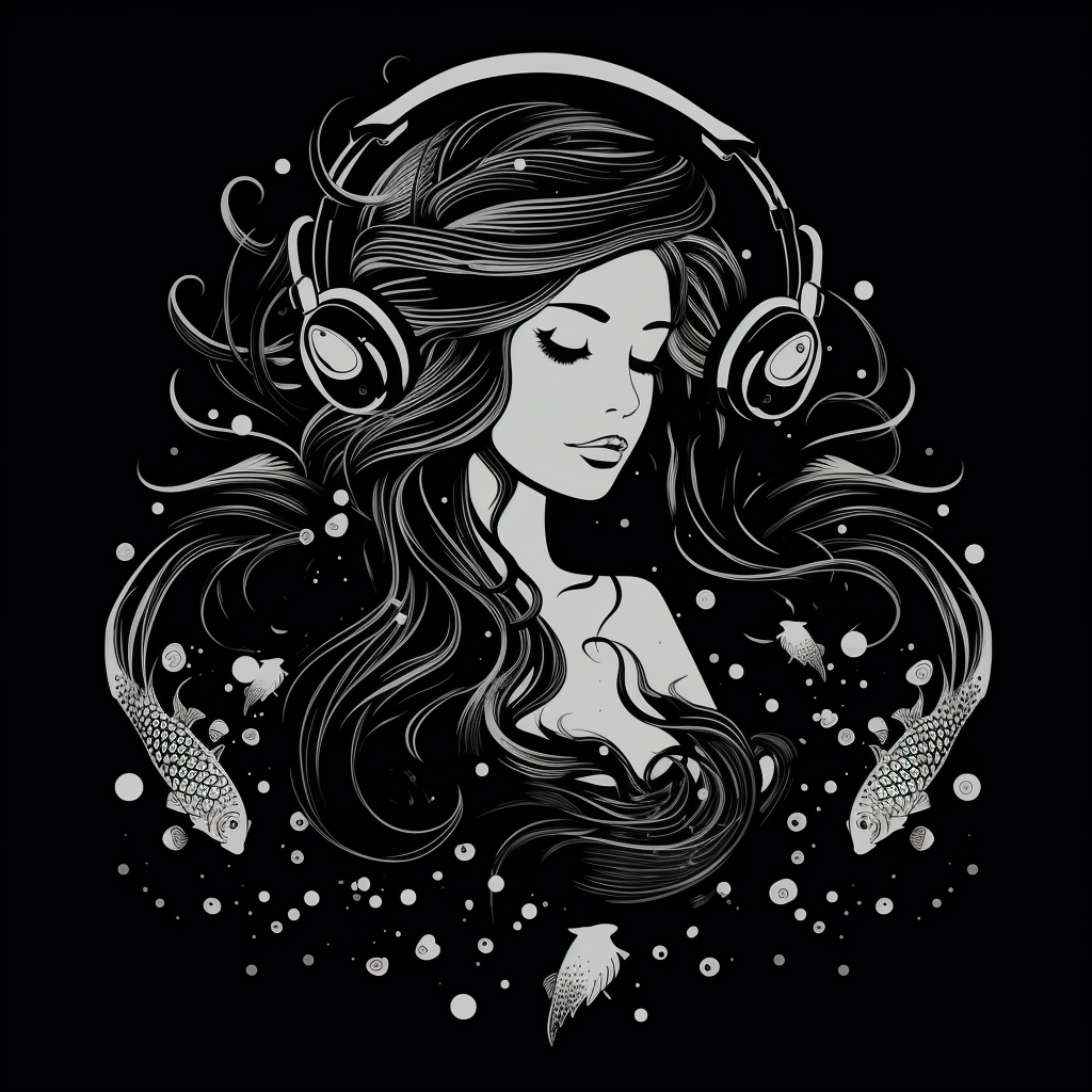 Realistic black and white alternative mermaid logo