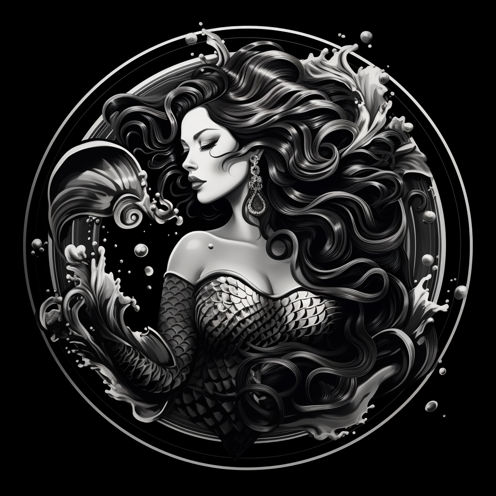 Realistic black and white alternative mermaid goddess music logo