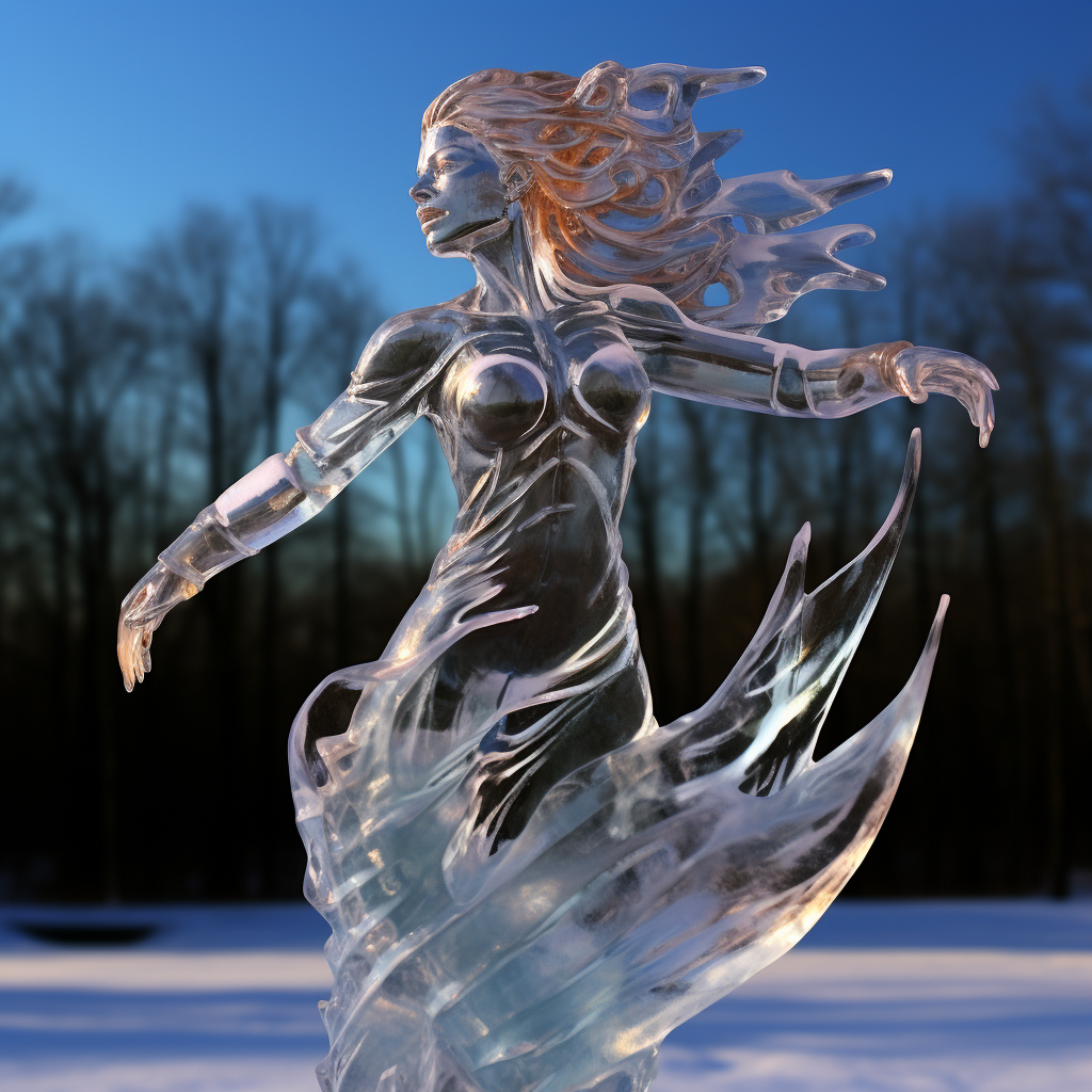 Stunning ice statue in mid-shatter