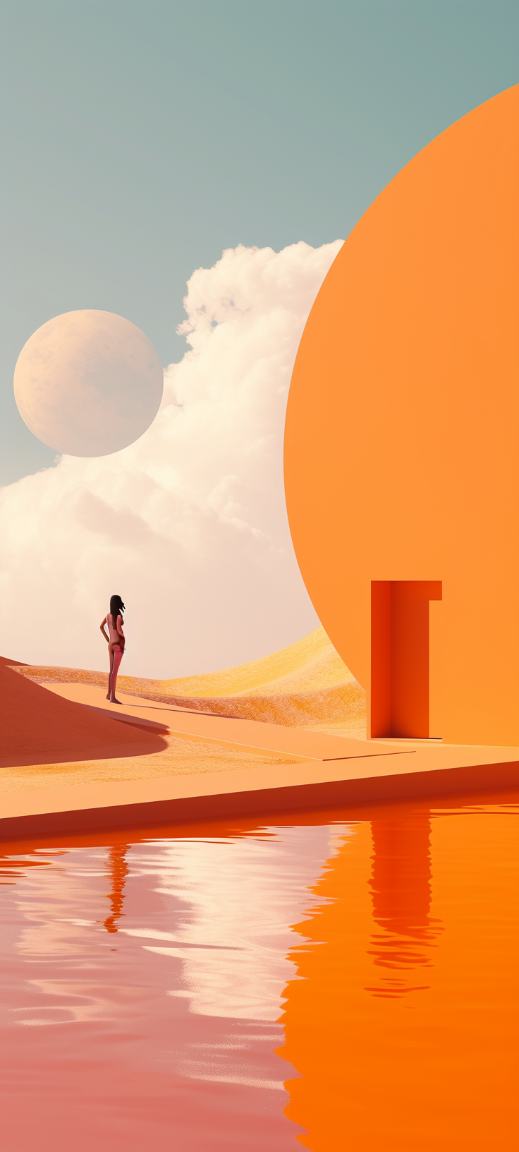 Abstract Amazon Woman in Orange Pool