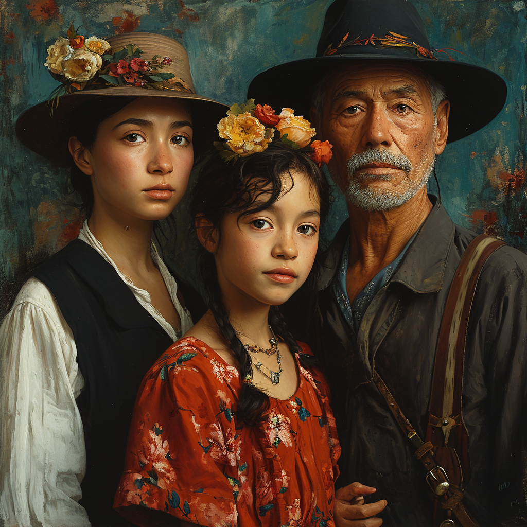 Colorful family portrait inspired by Amelia Peláez