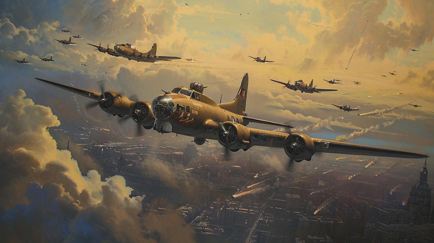 American B17 Flying Fortress Bomber Airplanes Formation Berlin WW2