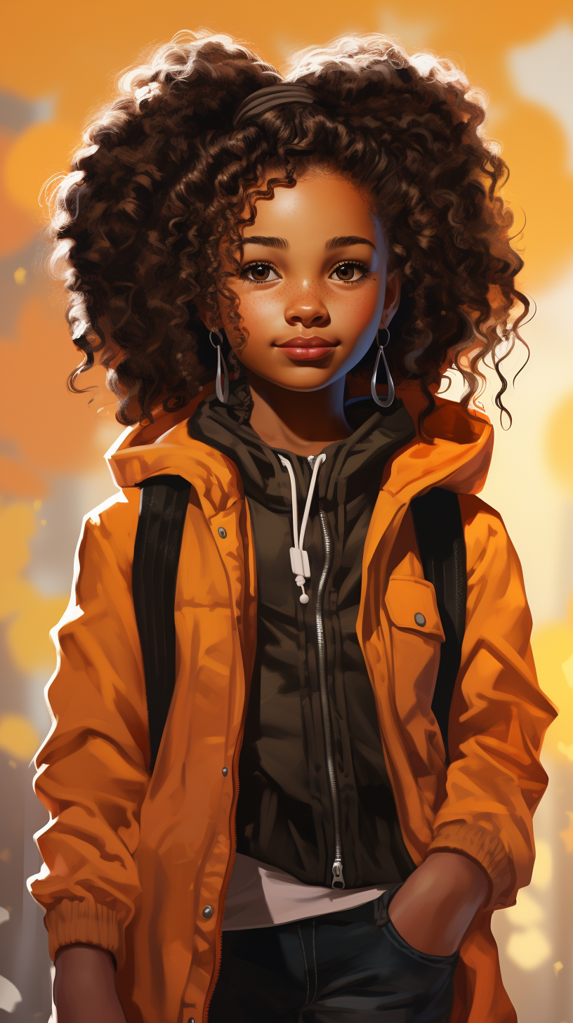 Charming illustration of an american black girl child