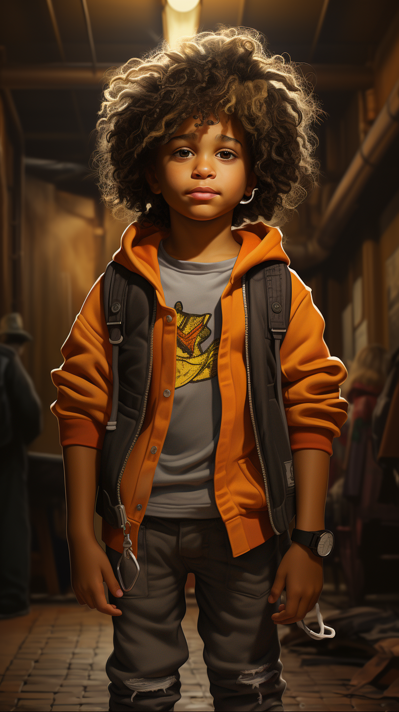 Illustration of an American child in cartoon cinematic style