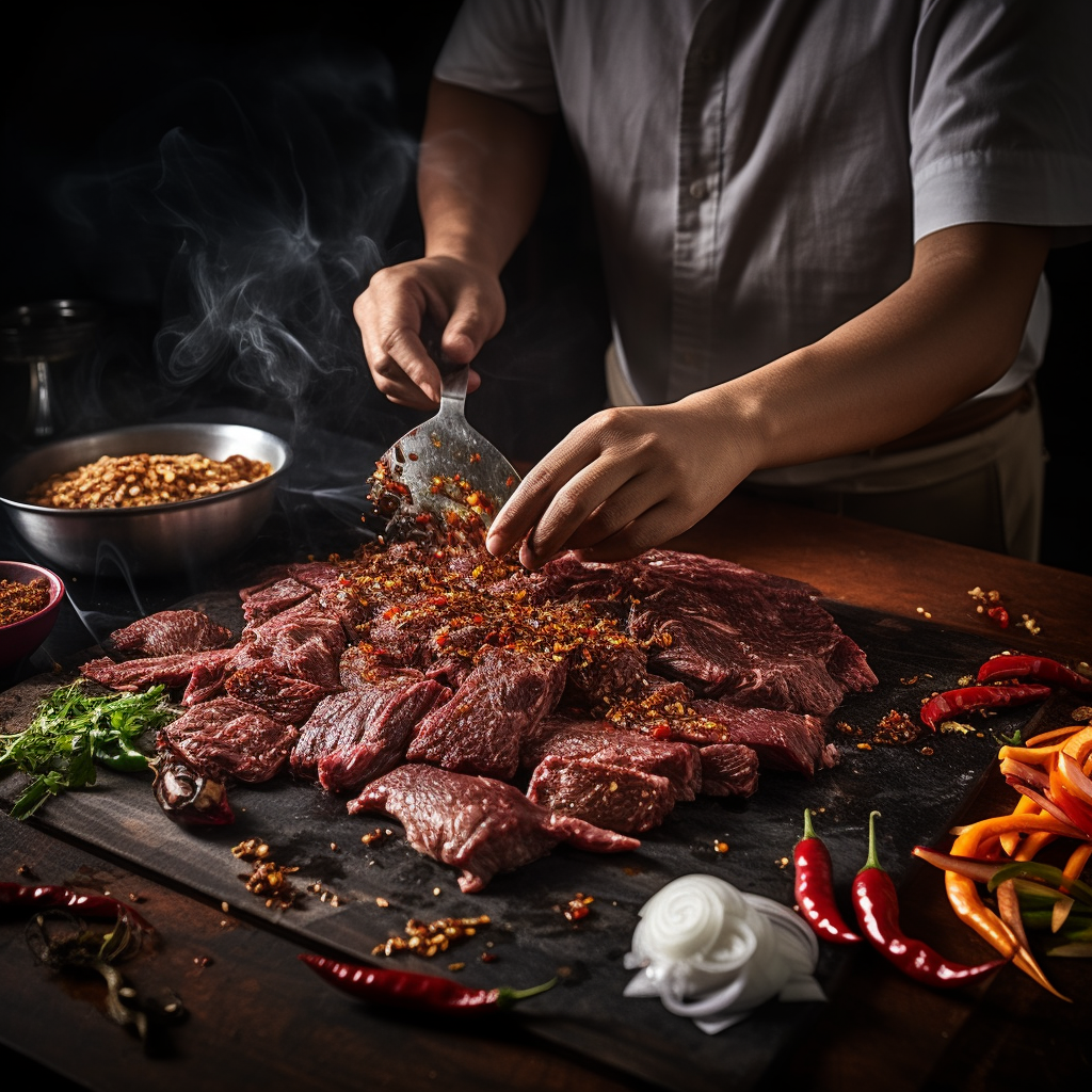 Chef seasoning American Crispy Beef with spices