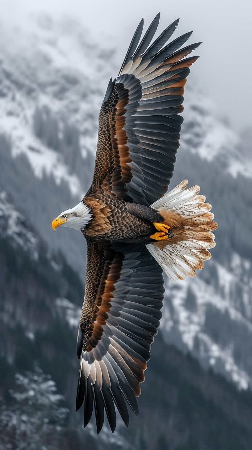 American Eagle Flying Above Mountain Rocks