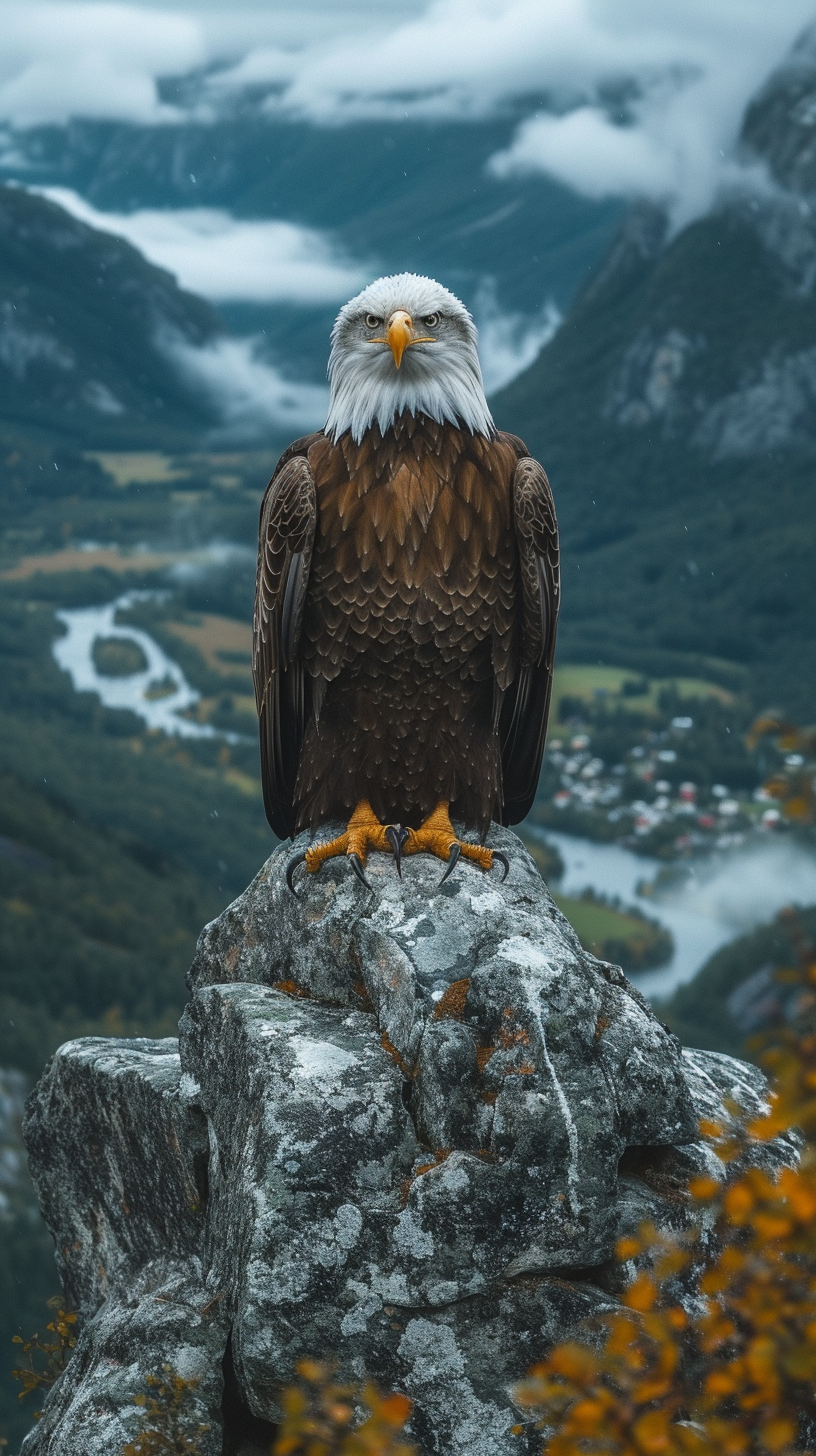 Real American Eagle on Mountain Rocks