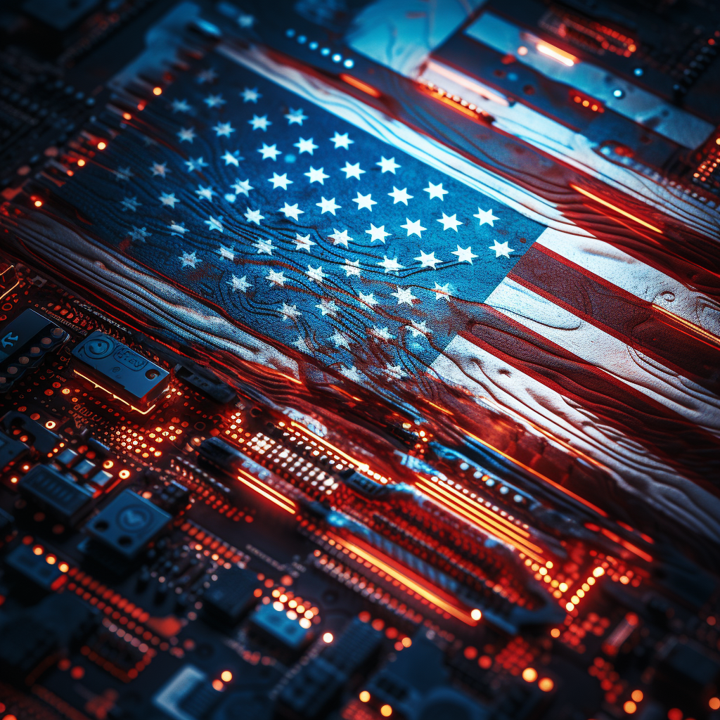 Photorealistic American Flag made of circuit boards