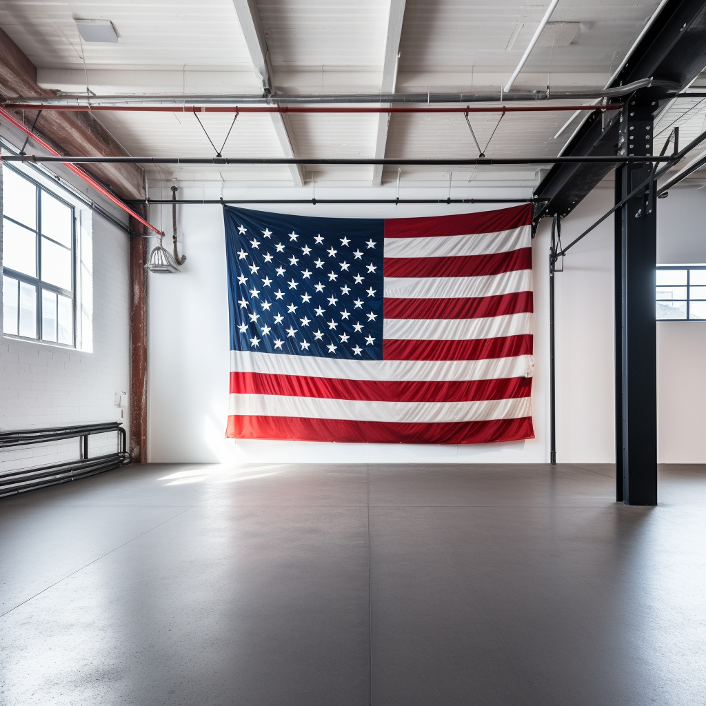 American flag in bright CrossFit gym