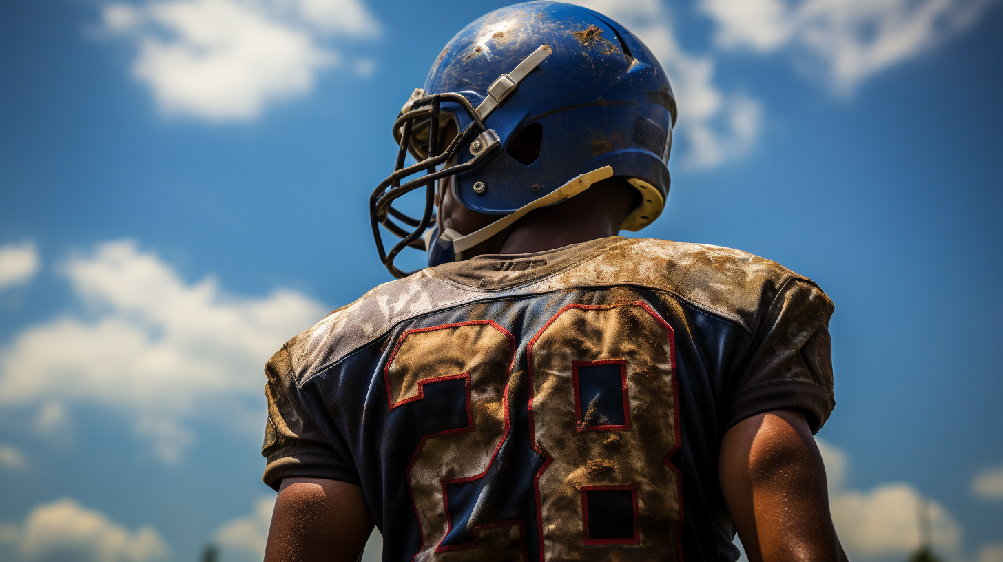 Rear View of Football Player on Field