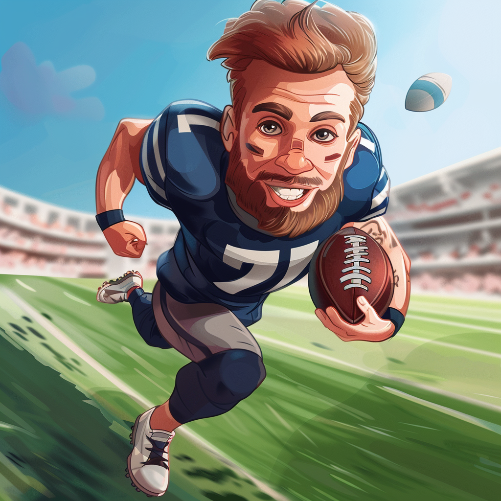 Cartoon portrait of American football player