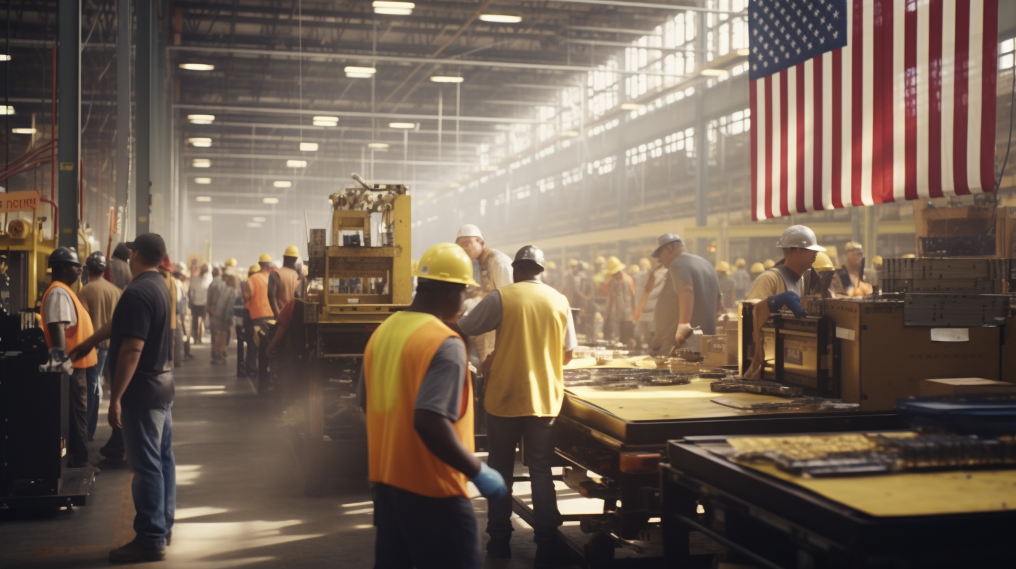 American manufacturing warehouse production floor workers