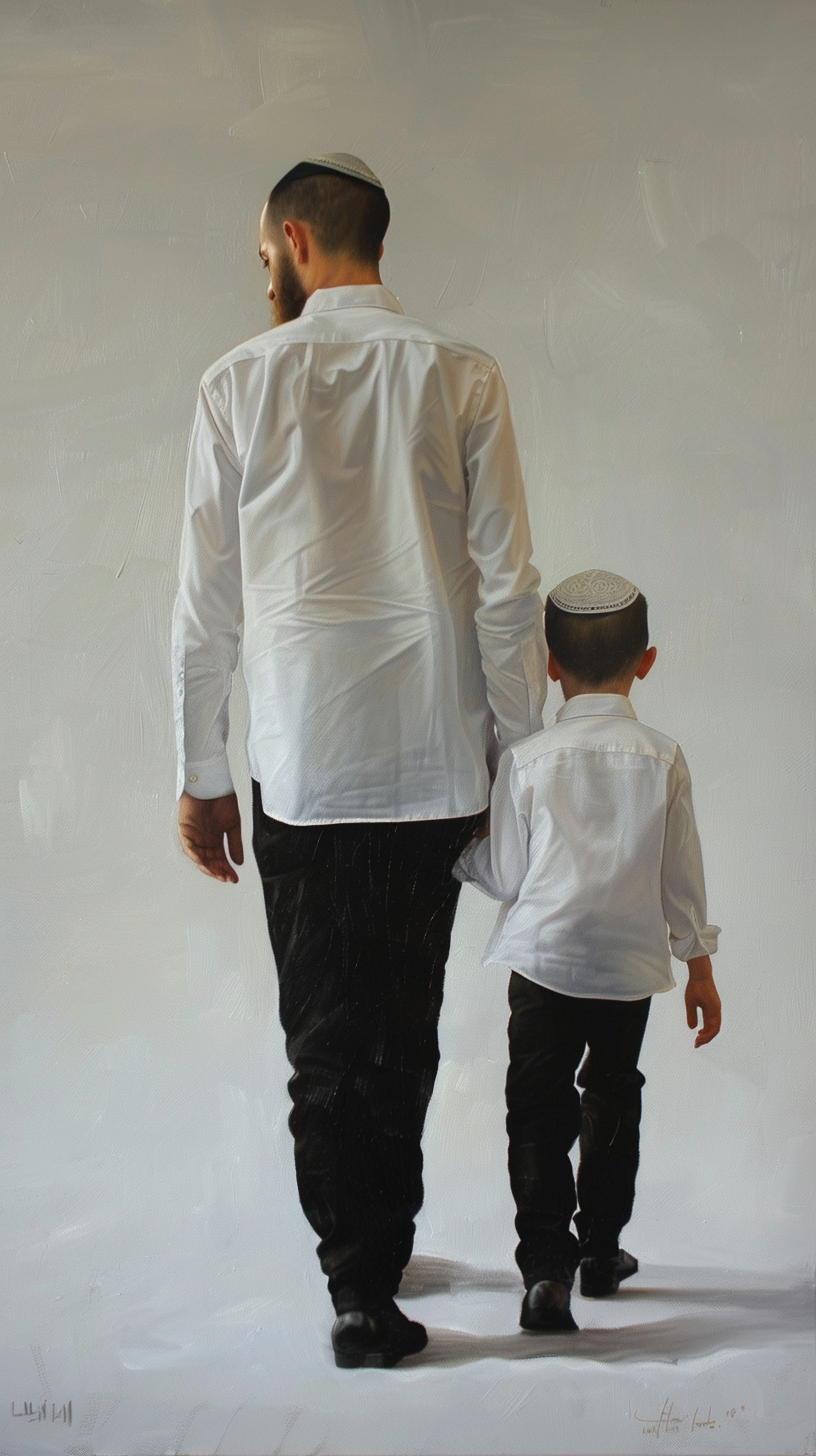 American Hasidic young men walking smiling