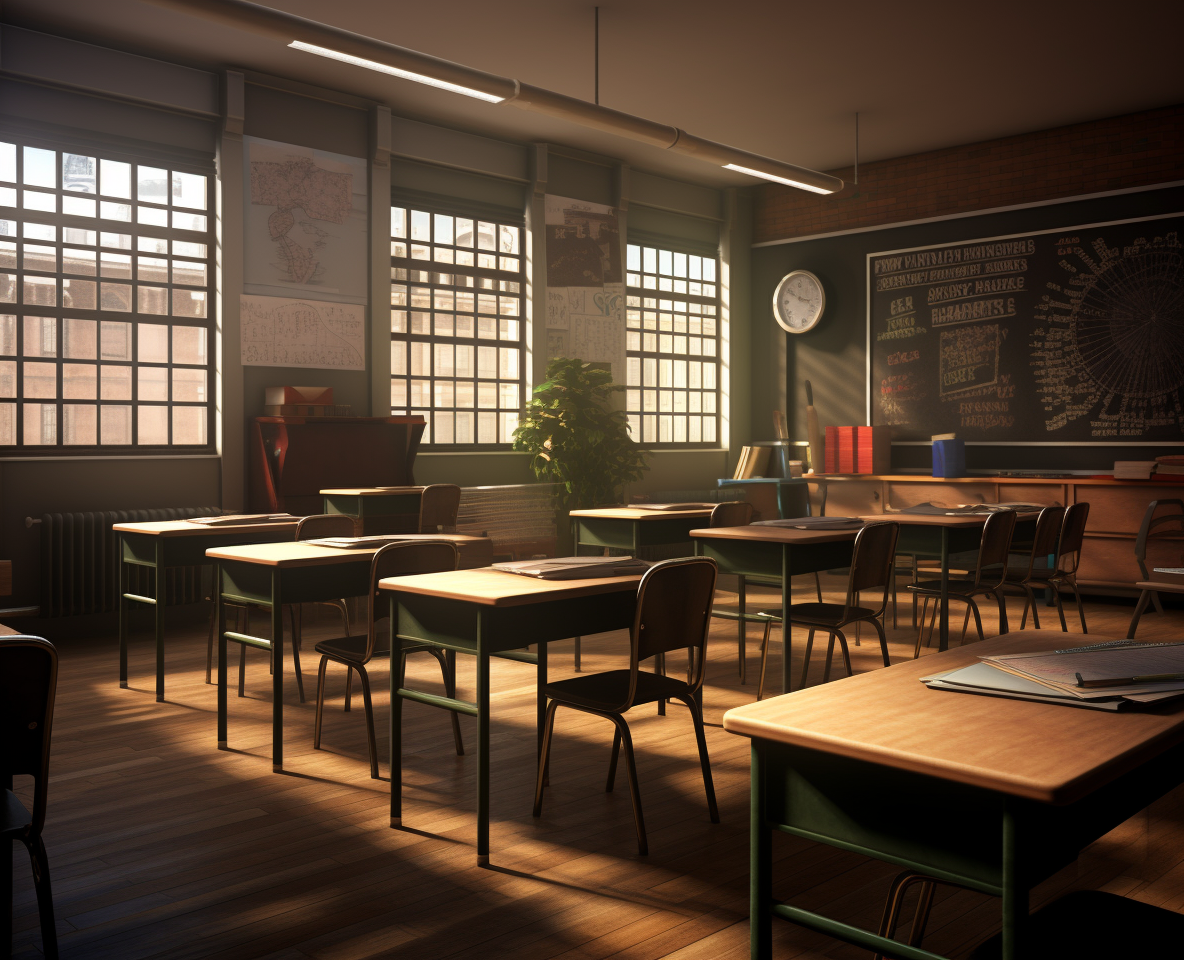 Classroom with luminous 3D objects