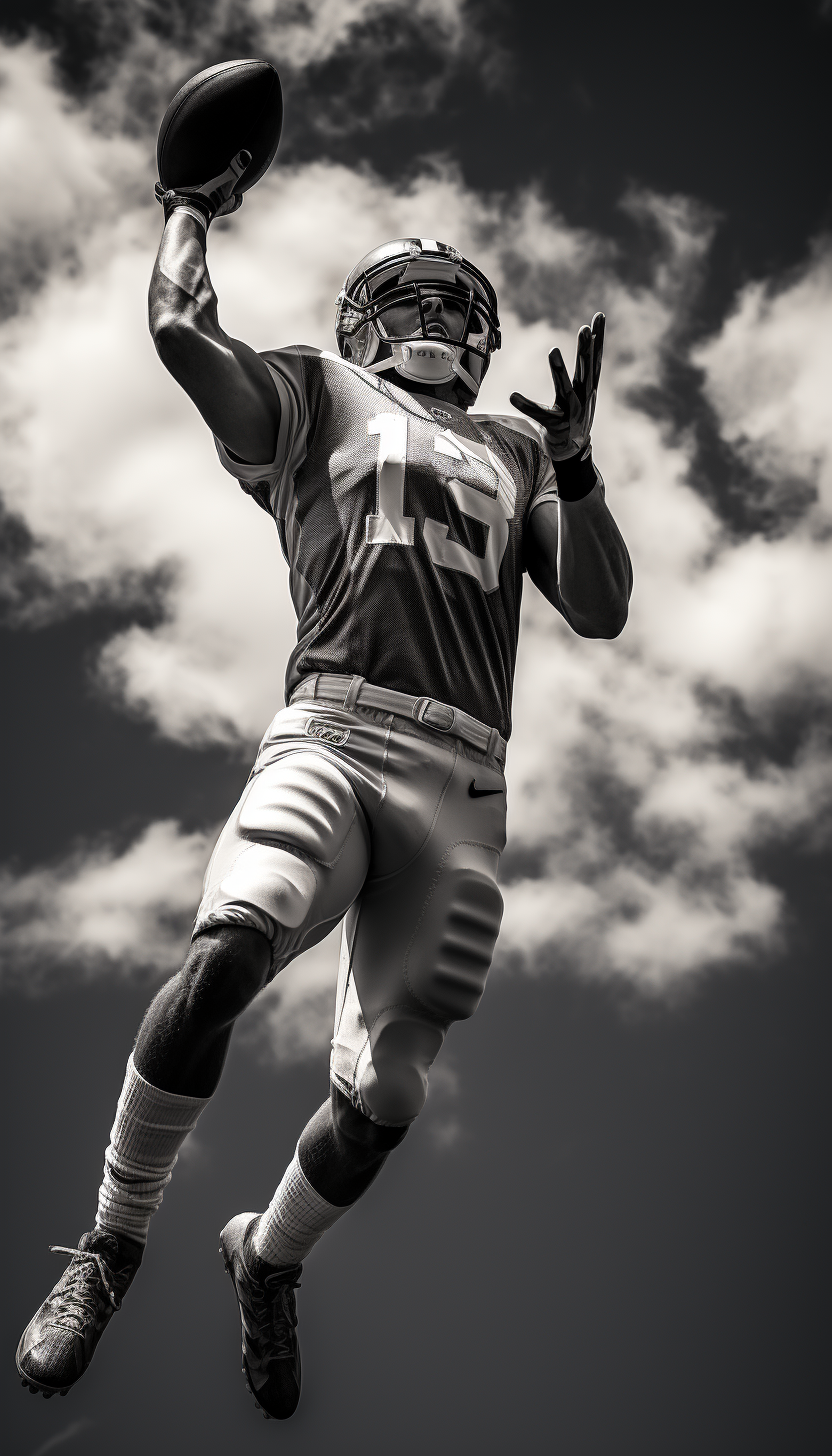 Rear view of high school football player