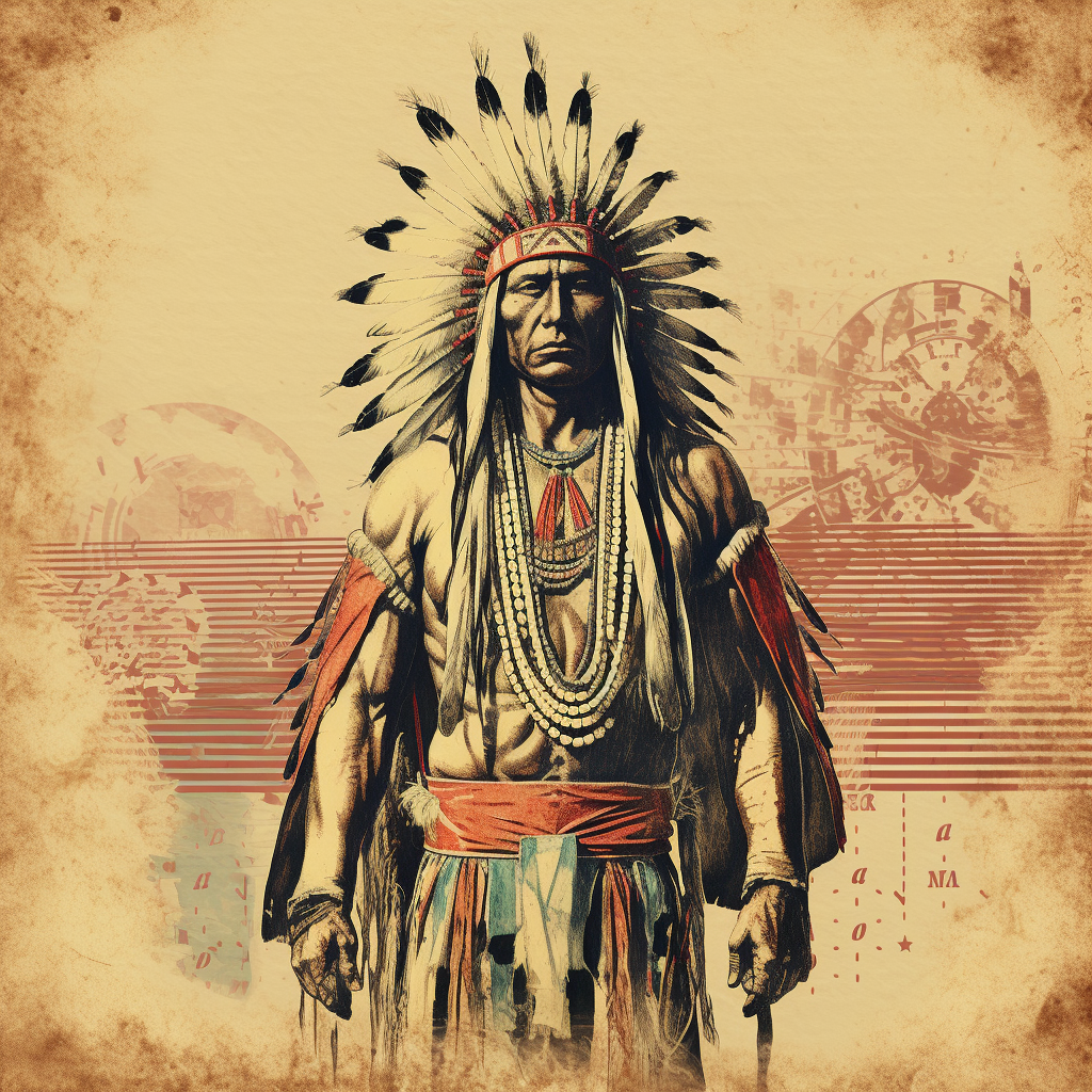 Fullbody American Native Chief on Retro Vintage Background