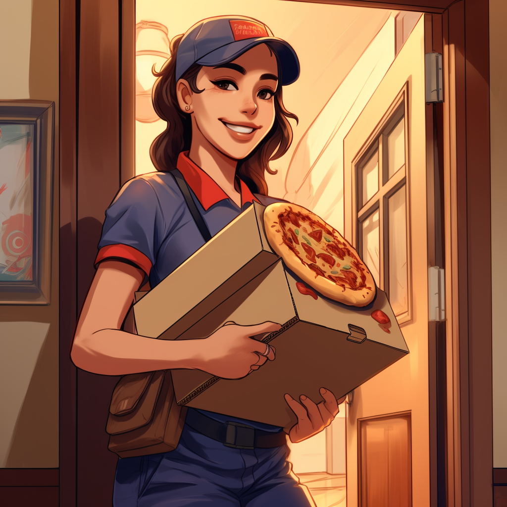 Smiling pizza delivery girl with pizza boxes