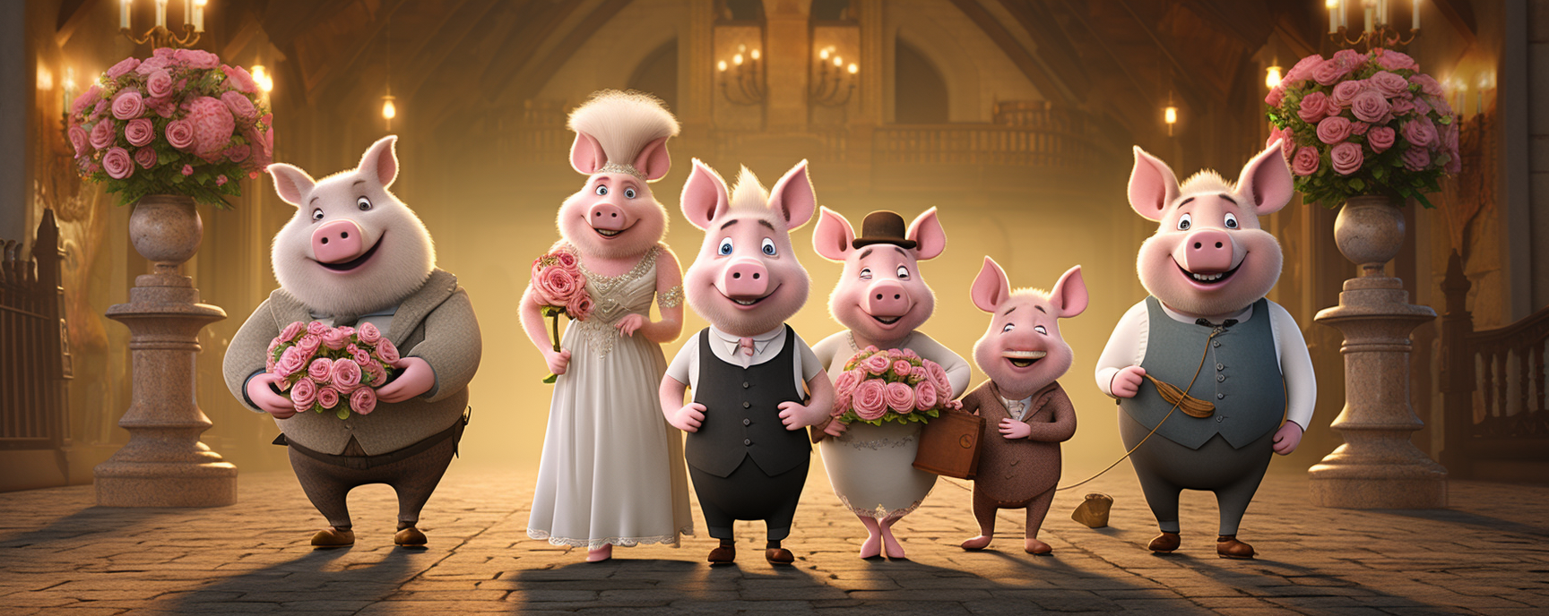 American Cartoon Pigs Celebrating Wedding