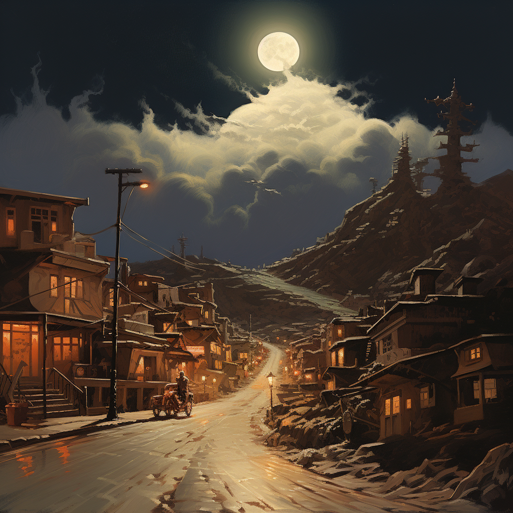 Beautiful moonlit American town streets painting