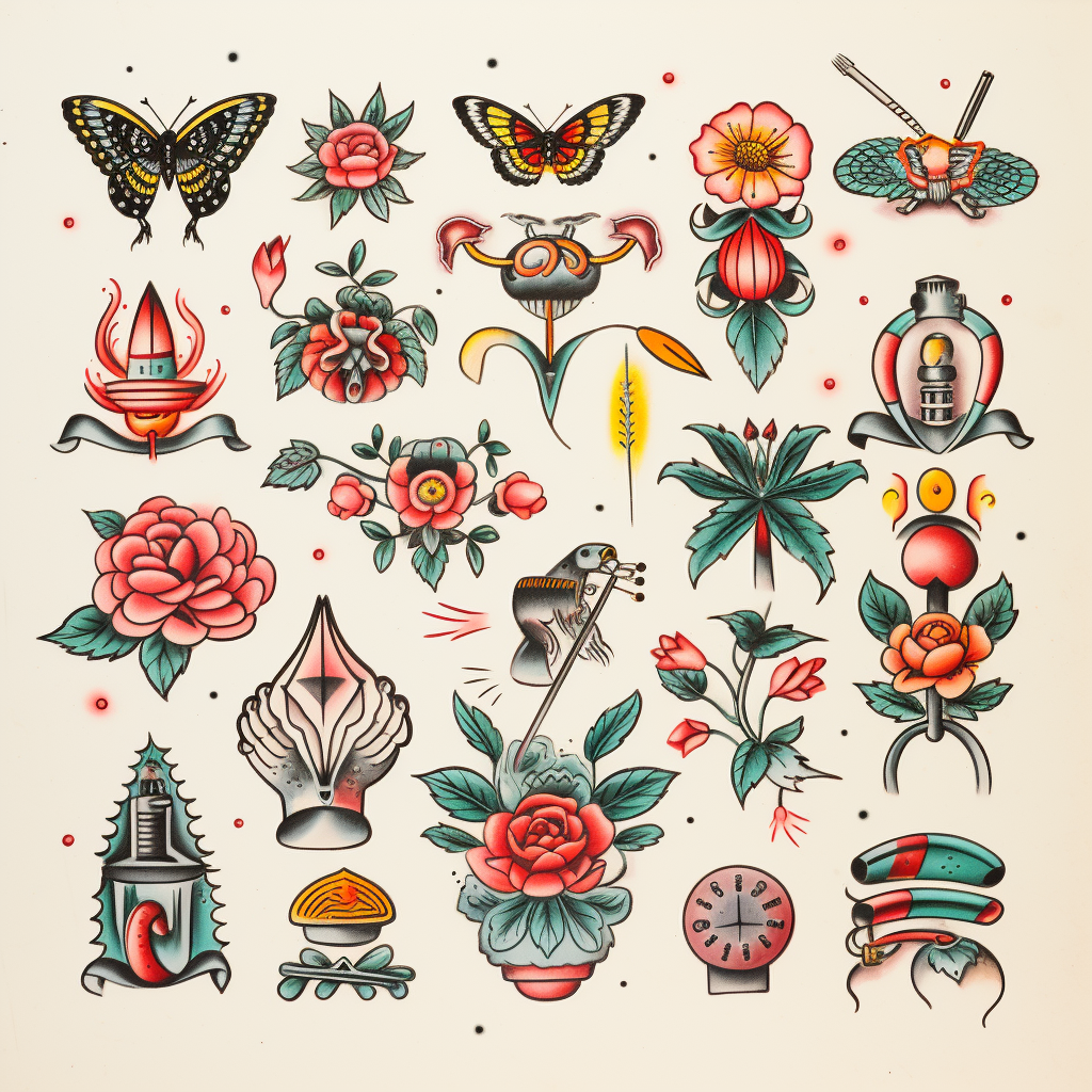 American traditional tattoo flash sheet 1944