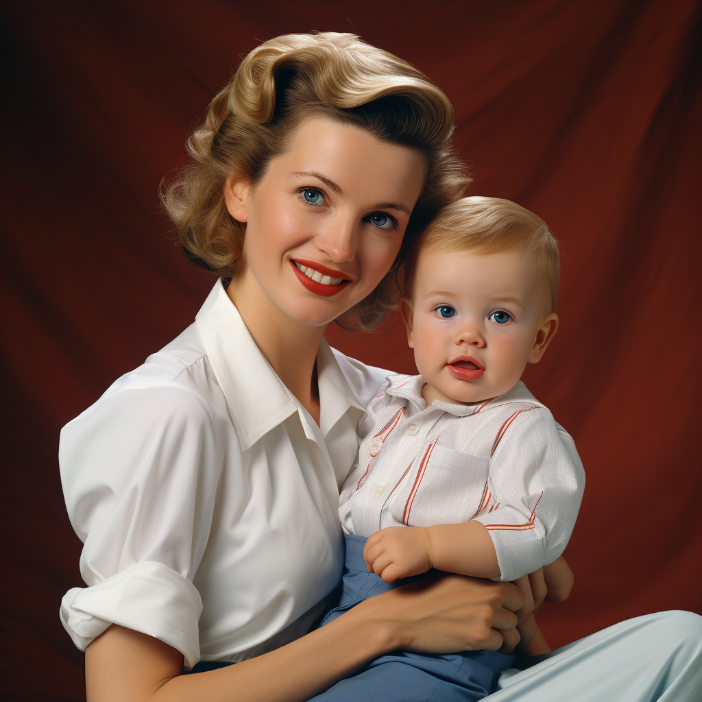 Smiling American White Mother and Baby in Casual Bohemian Style