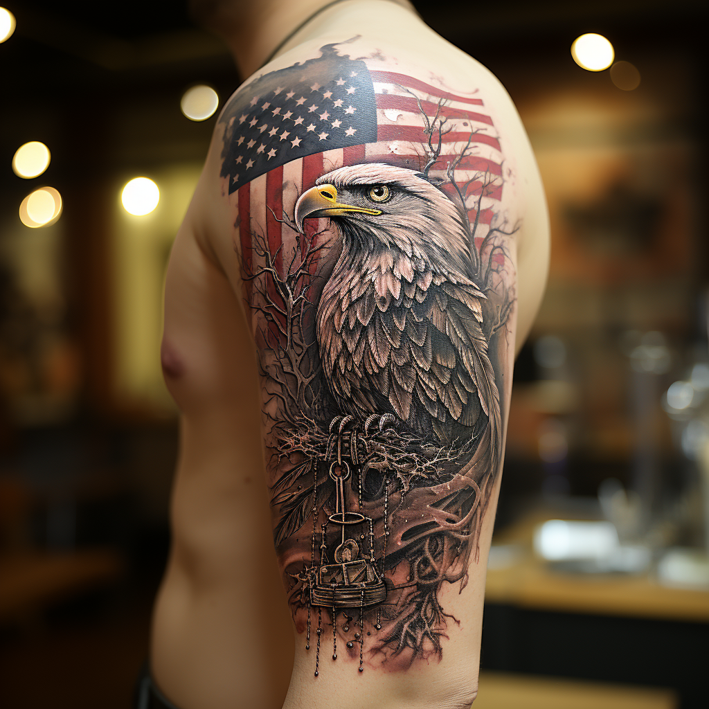 American Flag tattoo on lower forearm