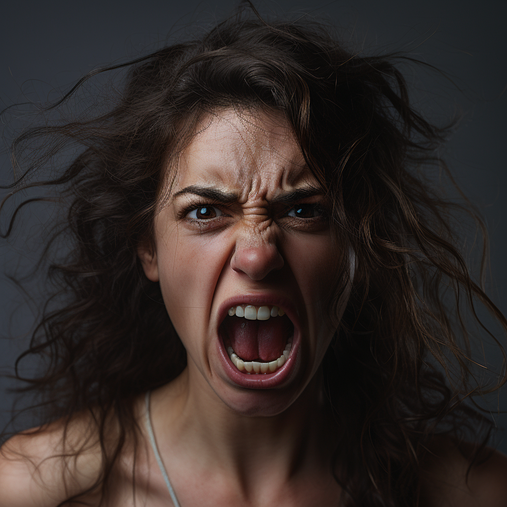 American woman expressing rage and anger