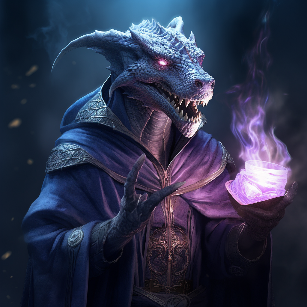 Hyper-realistic image of amethyst Dragonborn warlock casting spell