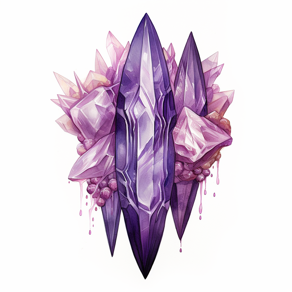 Hyper-realistic amethyst crystal tips arranged in a ray-like pattern