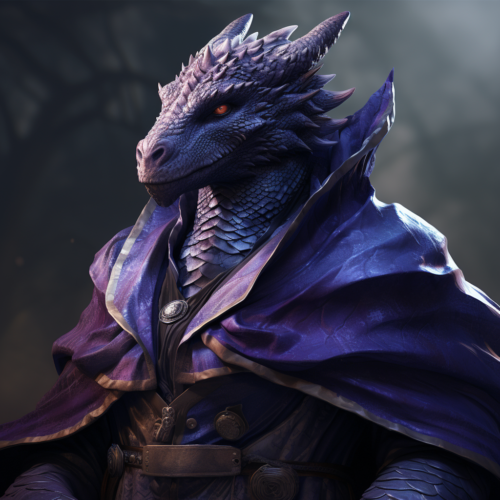 Hyper-Realistic Amethyst Dragonborn Warlock in Dark-Blue Robe