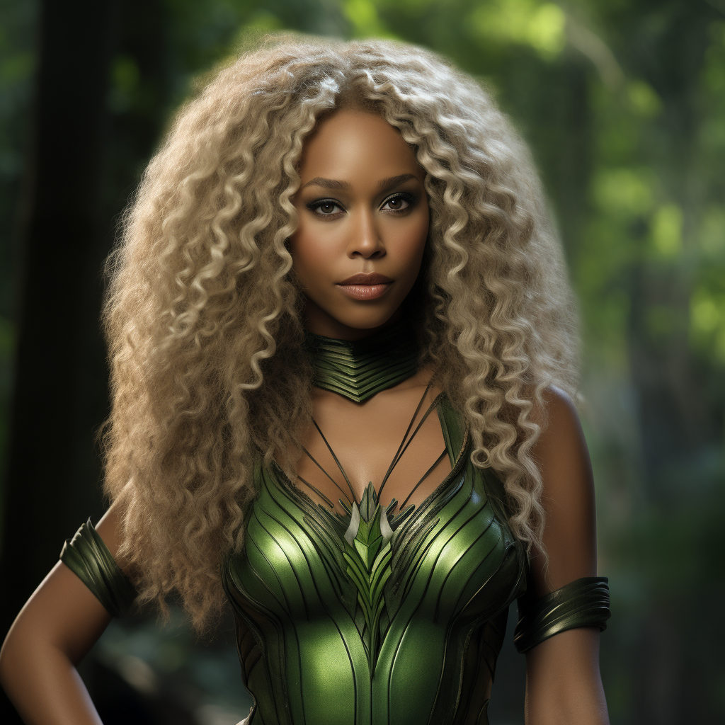 Nicole Beharie as Amora with enchanting green armor