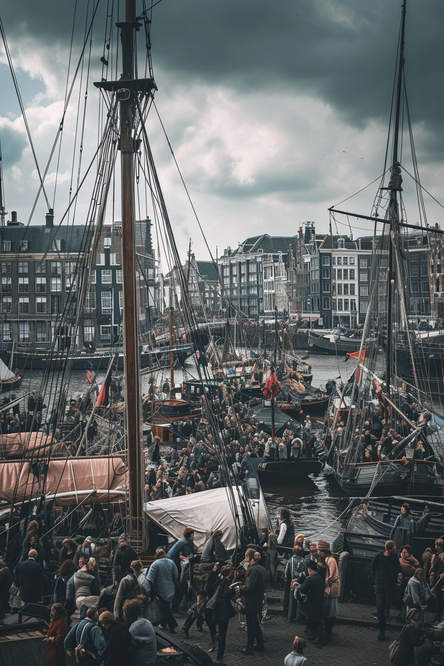 Busy VOC harbour in Amsterdam, 1600