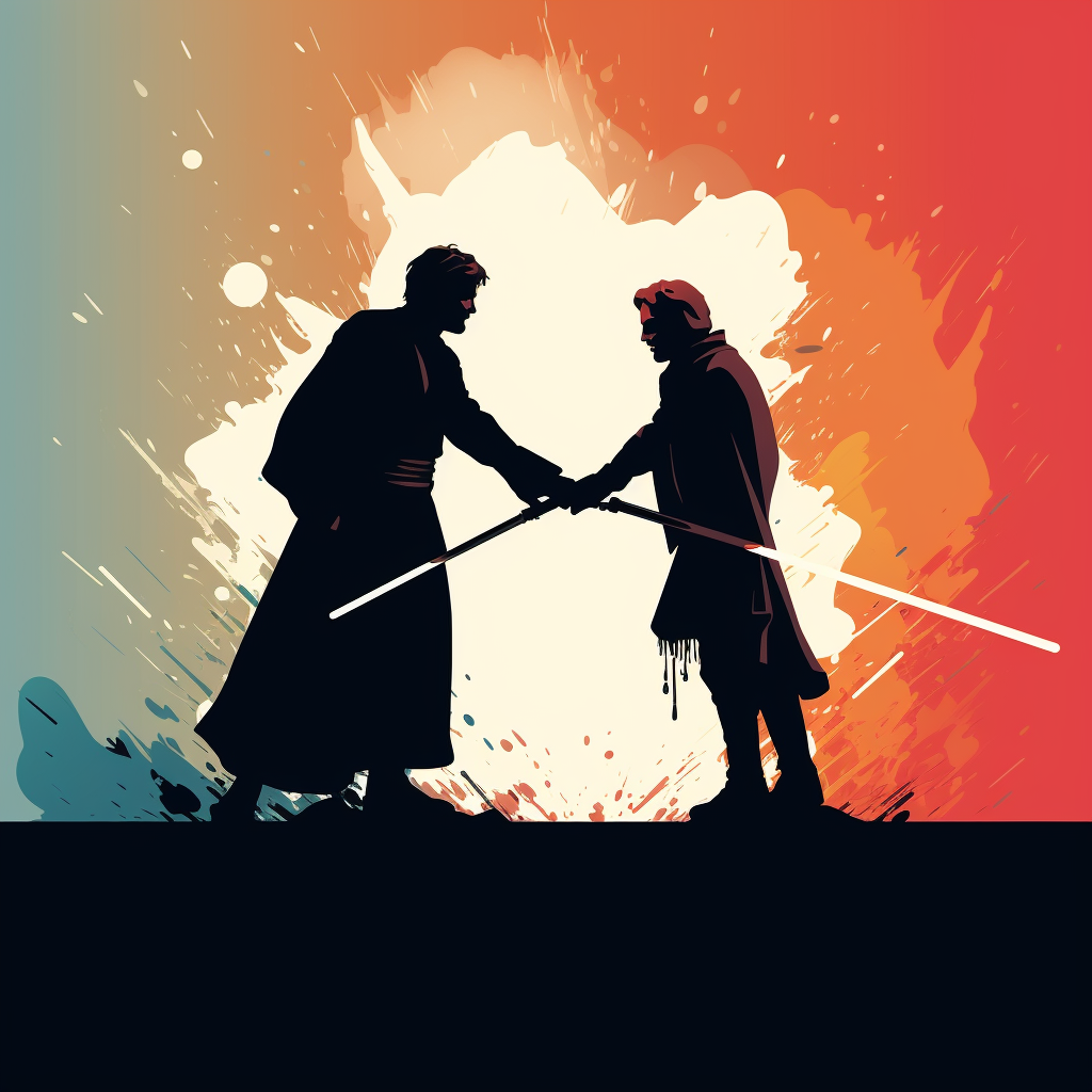 Anakin and Obi-wan clash in Christmas-themed silhouette