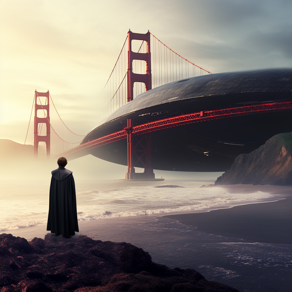 Sad Anakin Skywalker at Golden Gate Bridge Ship Crash