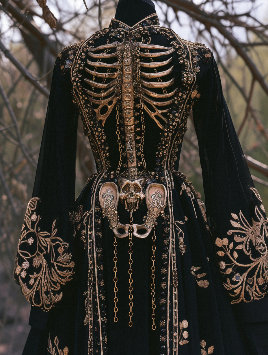 Couture Anatolian Dress with Golden Skeleton Chain